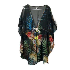 Violet sky black nautical jungle tassel cover up women's XL